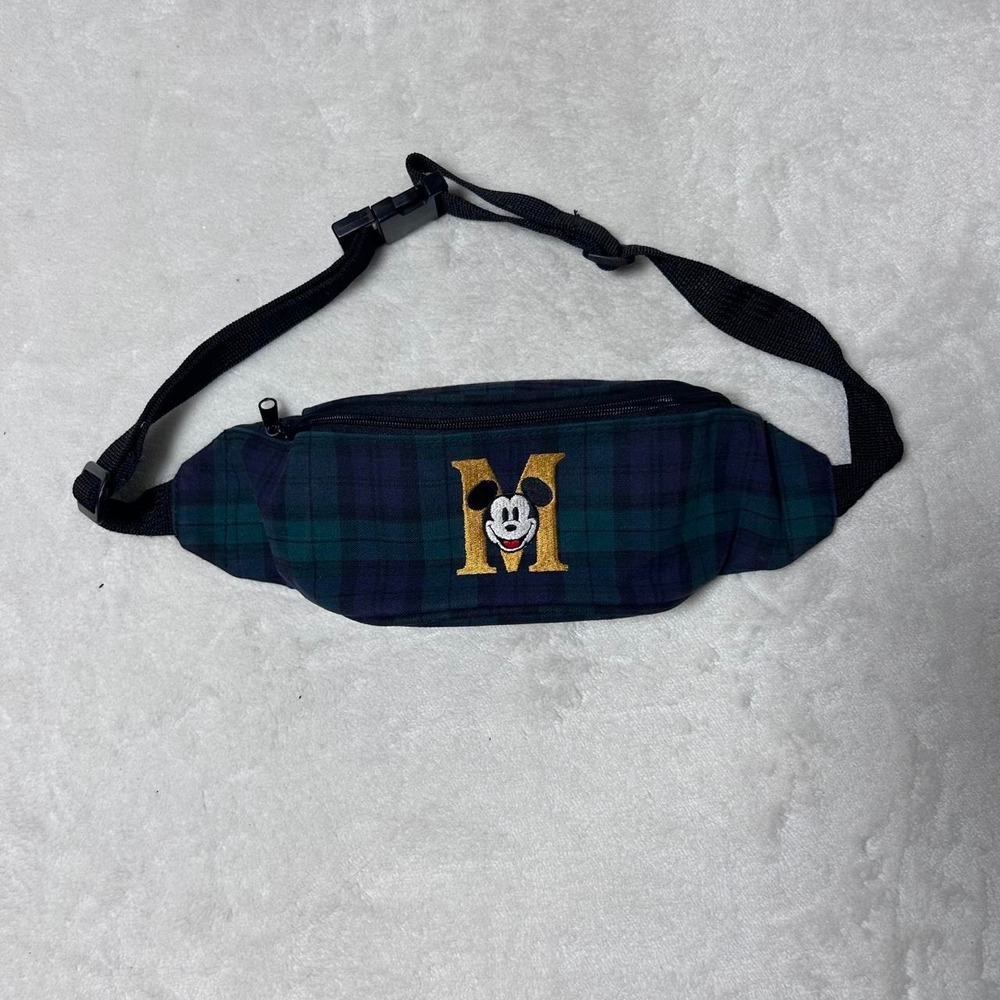 Vintage Black watch Plaid Canvas Mickey Mouse Belt Bag Fanny pack